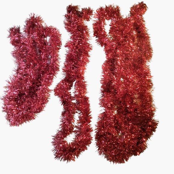 Red Tinsel Garland July 4th Parade Decoration Holiday Christmas Lot 3 Strands - Picture 1 of 2